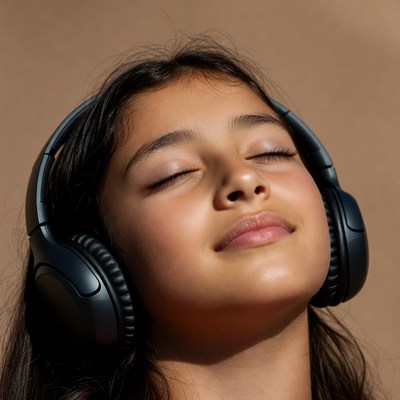 Girl listening to music with headphones