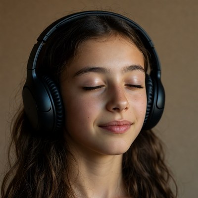 Girl wearing headphones eyes closed