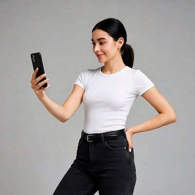Young woman taking selfie with phone