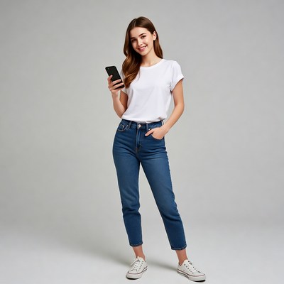 Young woman holding smartphone