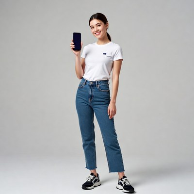 Asian woman holding smartphone