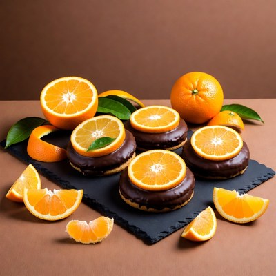 Chocolate donuts topped with orange slices