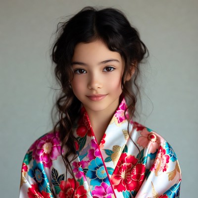 Asian girl in floral kimono