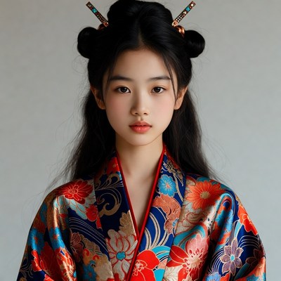 Asian girl in colorful kimono