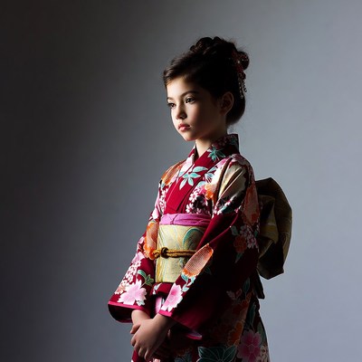 Girl in red floral kimono