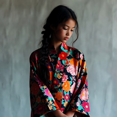 Asian girl in colorful kimono