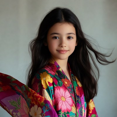 Asian girl in colorful kimono