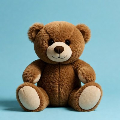 Brown teddy bear on blue background