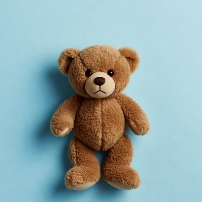 Brown teddy bear on blue background