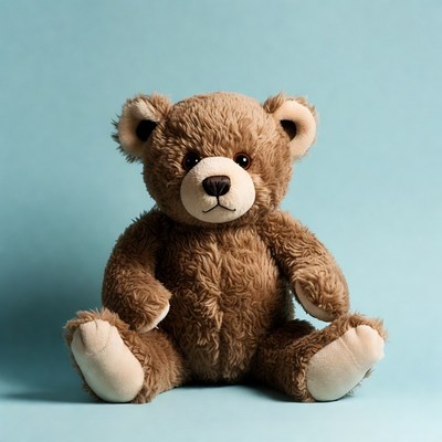 Brown teddy bear on blue background