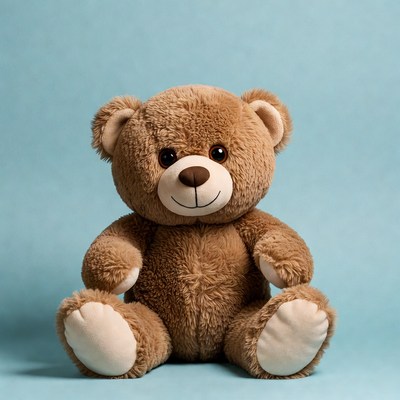 Brown teddy bear on blue background