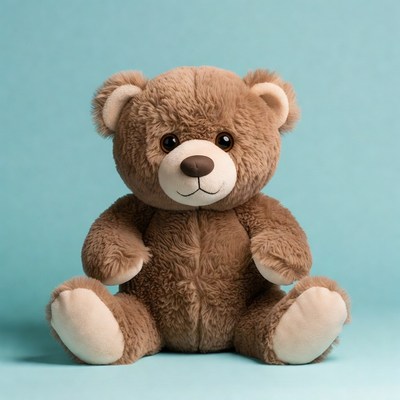 Brown teddy bear on blue background
