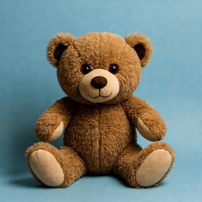 Brown teddy bear on blue background