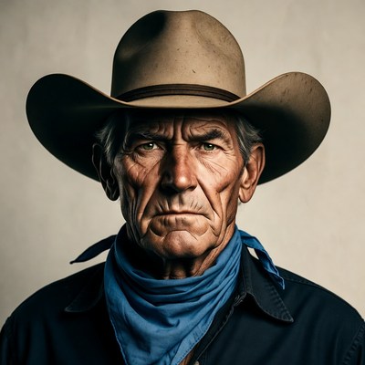 Elderly cowboy with hat and bandana