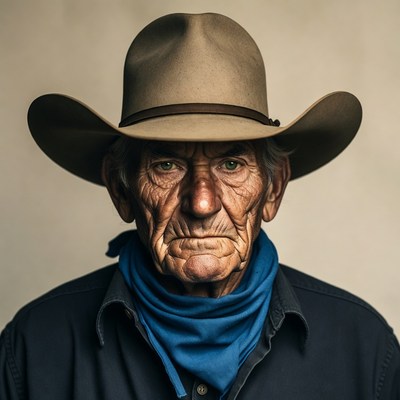 Elderly cowboy with wide-brim hat