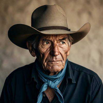 Elderly cowboy with hat and bandana