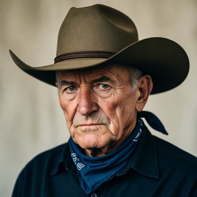 Elderly cowboy with hat and bandana