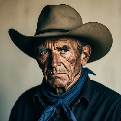 Elderly cowboy with intense gaze