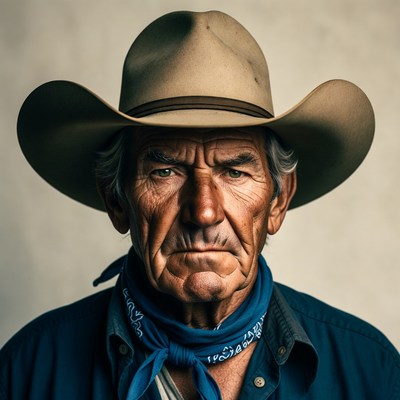Elderly cowboy wearing hat and bandana