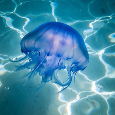 Blue jellyfish floating underwater