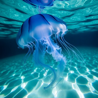 Blue jellyfish floating underwater