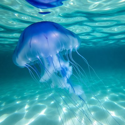 Blue Jellyfish Swimming Underwater