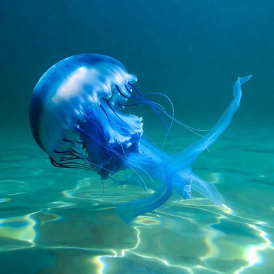 Blue jellyfish floating underwater