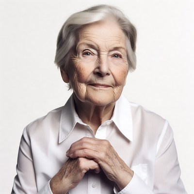 Elderly woman with clasped hands