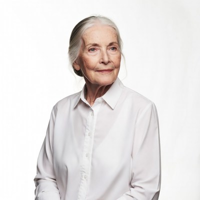 Elderly woman in white shirt