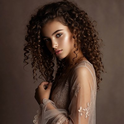 Teen girl with curly hair in lace dress