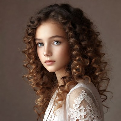 Girl with curly brown hair