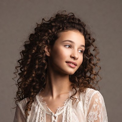 Young woman with curly hair profile
