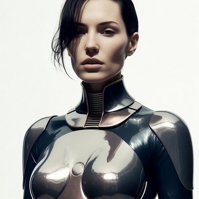 Futuristic woman in metallic armor