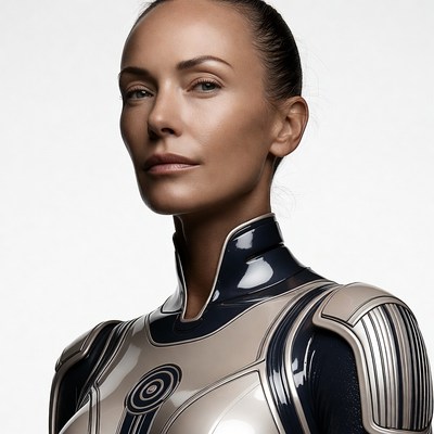 Woman in futuristic silver armor