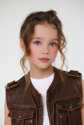 Girl in brown leather vest