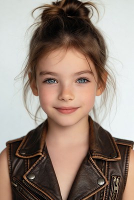 Girl in brown leather vest