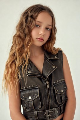 Girl in black leather vest