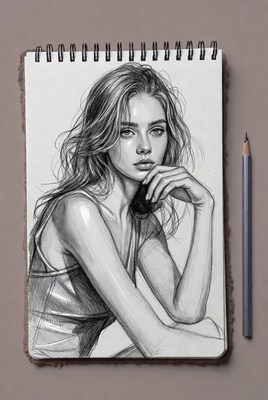 Pencil sketch of thoughtful blonde woman