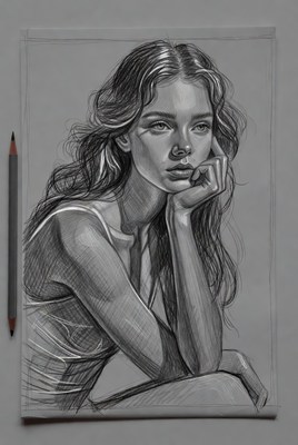 Pensive Woman Portrait Sketch