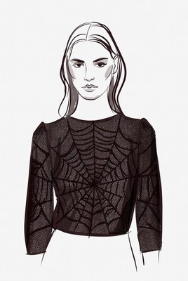 Woman in spiderweb dress illustration