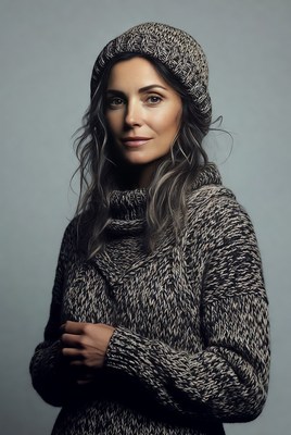 Woman in knit beanie and sweater