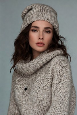 Woman in Beanie and Turtleneck Sweater