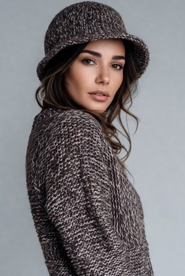 Woman in knit hat and sweater