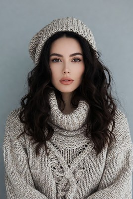 Woman in Beanie and Turtleneck Sweater