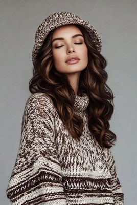 Woman in knit bucket hat and sweater