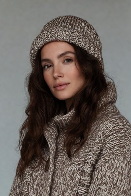 Woman in knit beanie and coat