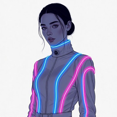 Futuristic Woman in Neon Glowing Suit