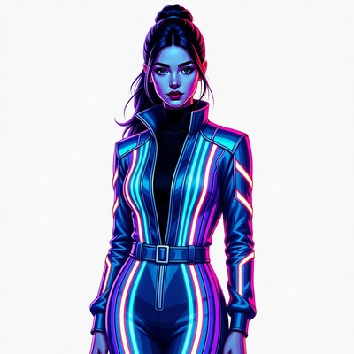 Futuristic Woman in Neon Jumpsuit