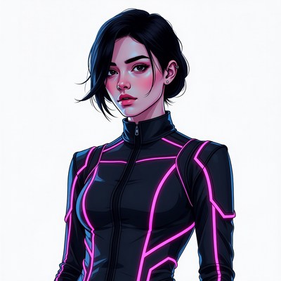 Asian woman in black futuristic suit