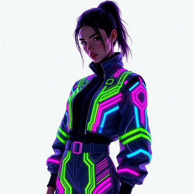 Asian woman in neon cyberpunk jumpsuit